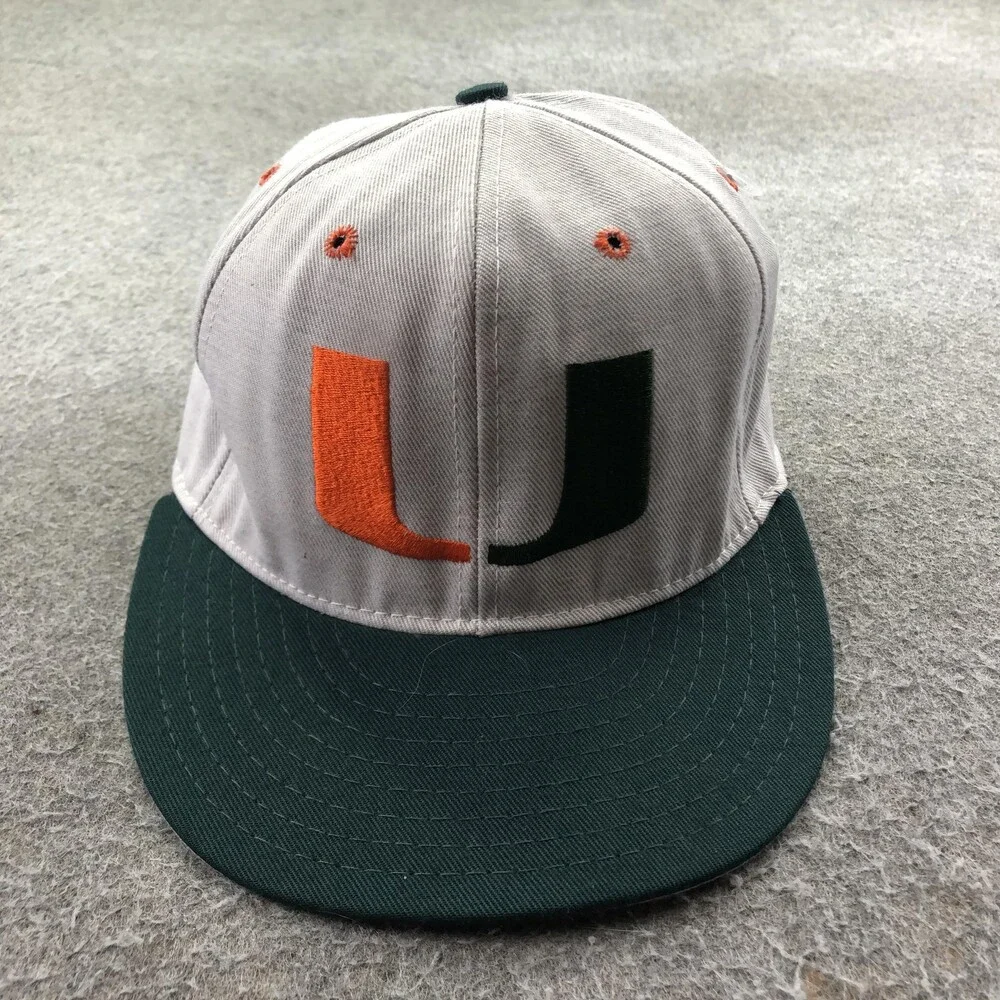 Vintage Miami Hurricanes Hat Cap Fitted Mens 6 7/8 Gray Green NCAA Football